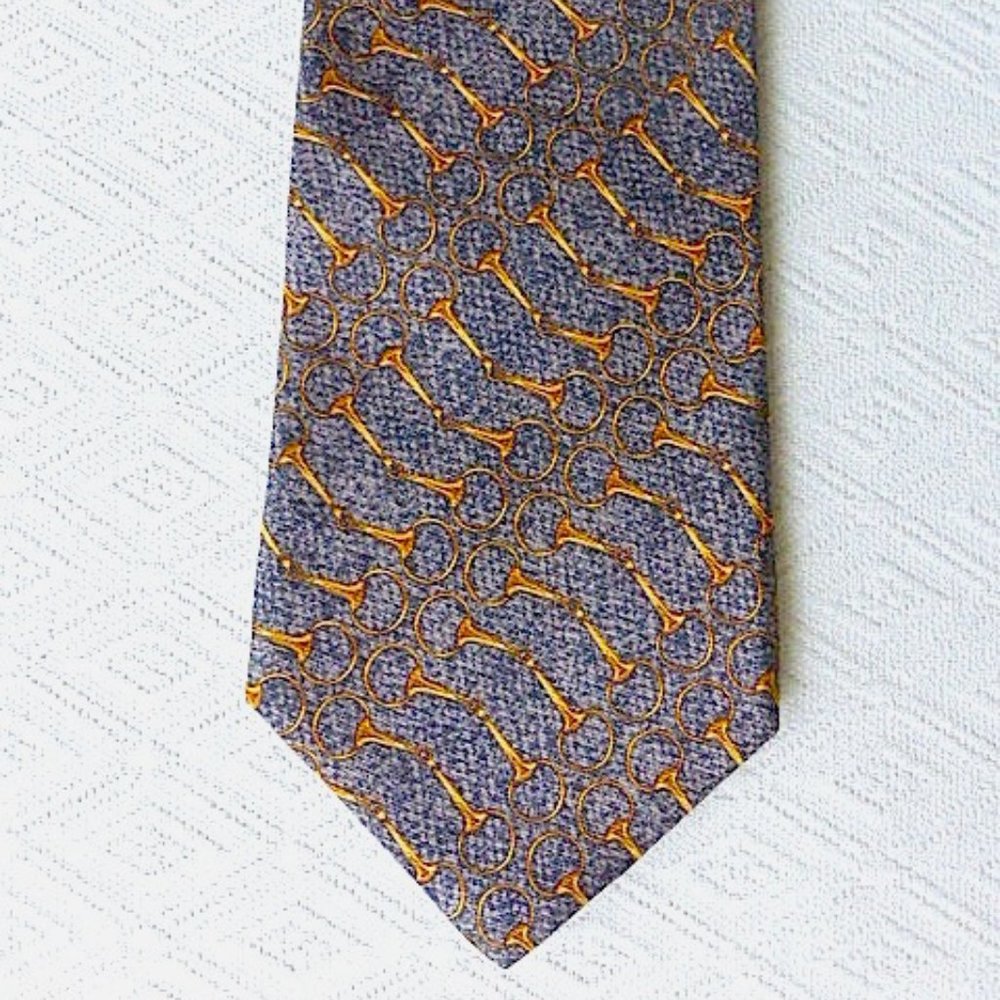 BROOKS BROTHERS Gold gray geometric hosebit equestrian SILK TIE USA